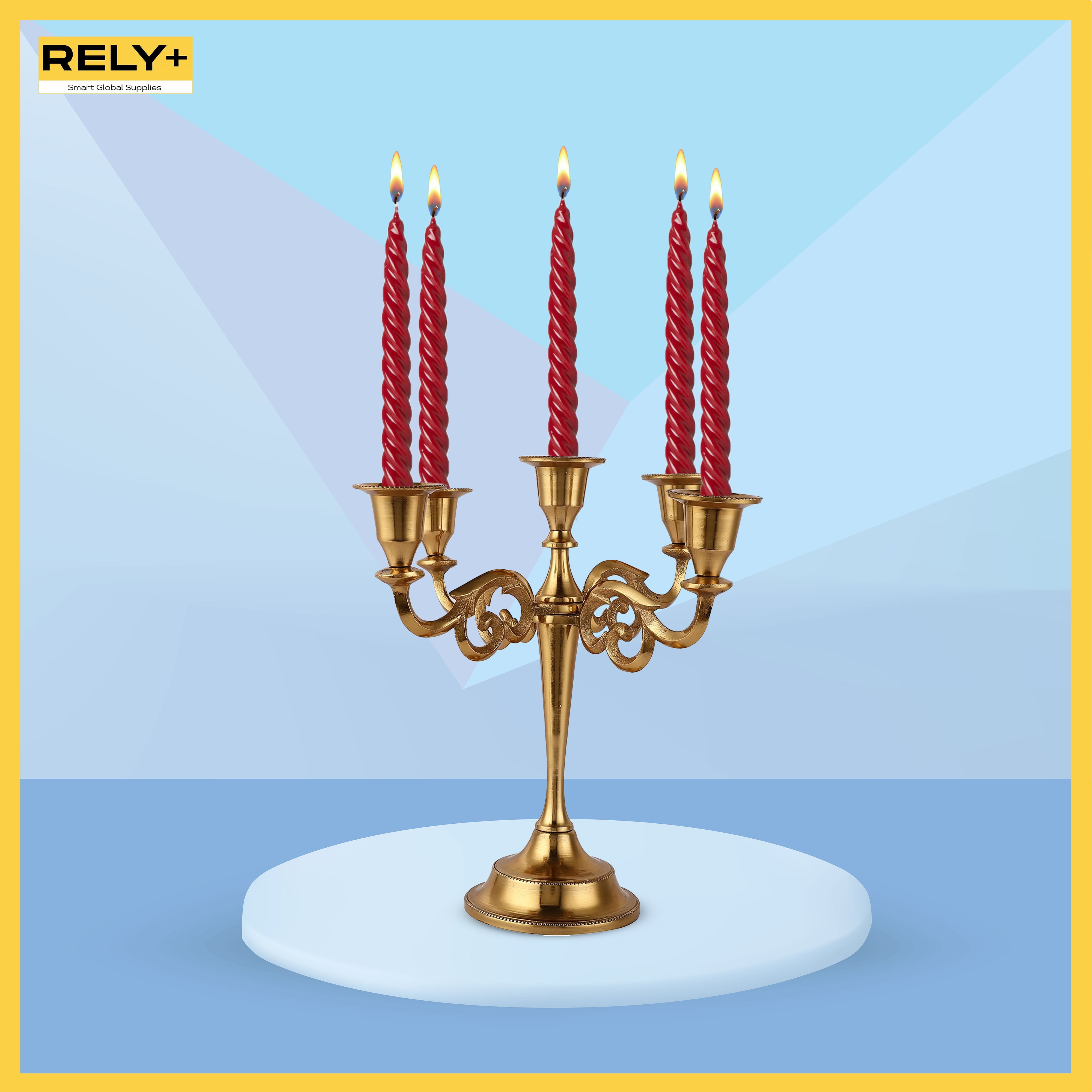 Rely+ 5 Arm Metal Candelabra Candle Holder 10" for Taper Candlestick ...