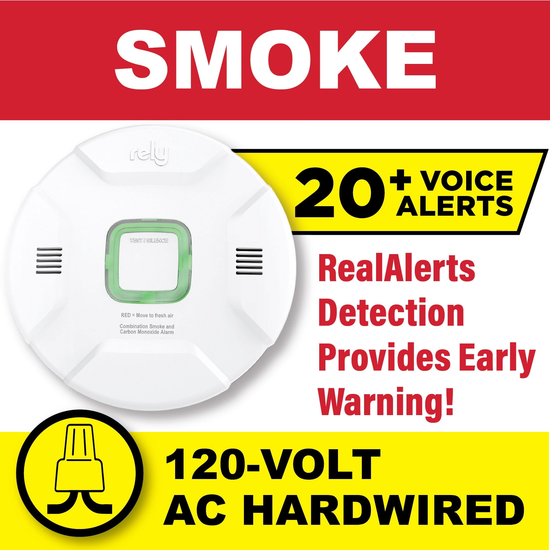 Rely Battery Operated Carbon Monoxide Detector, Voice Alert & Display, 10-Year Lithium Power