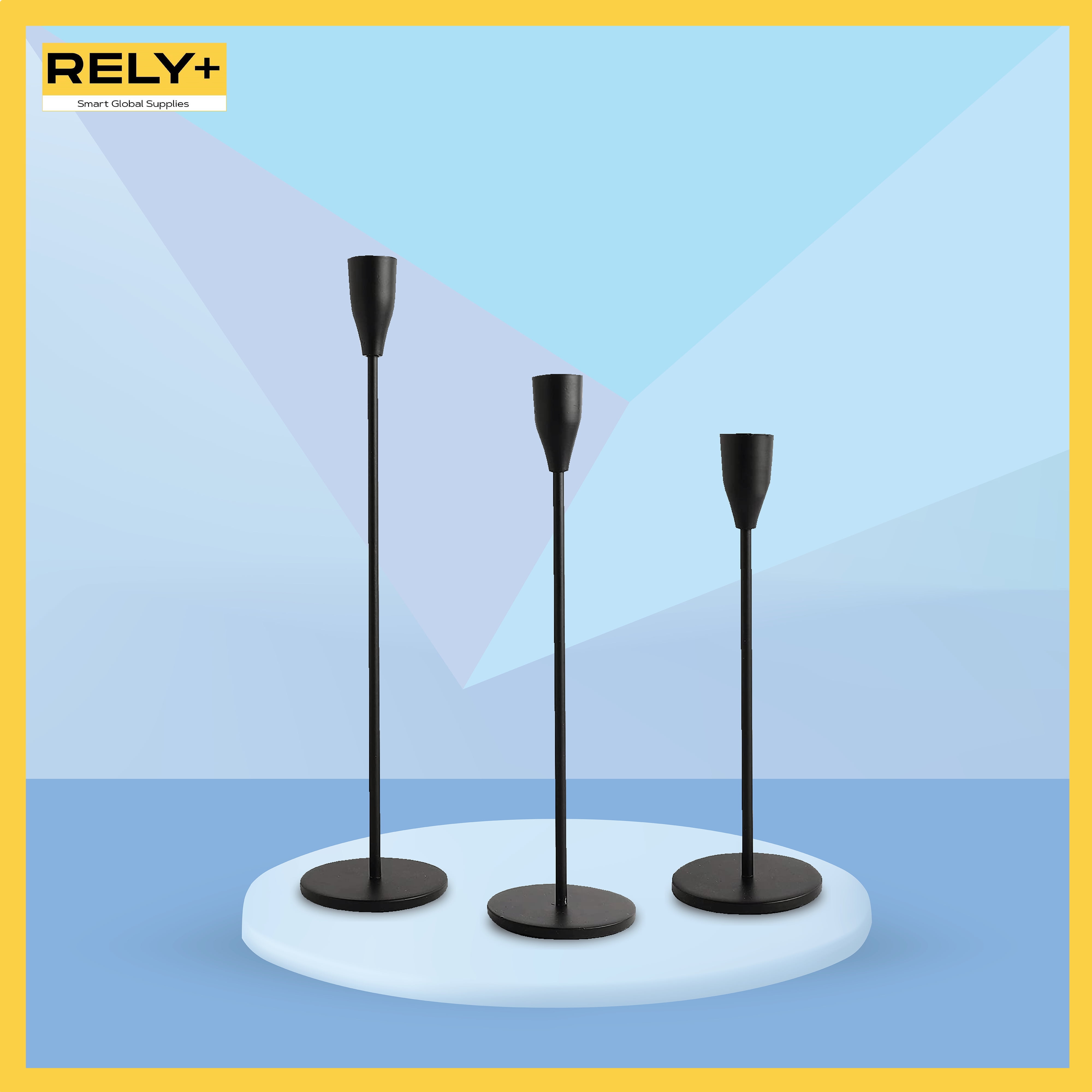Rely+ Set of 3 Black Matte Candlestick Holders Metal Taper for Party ...