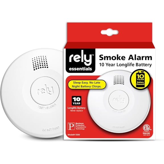 Rely Essentials 5500 Smoke Detector - 10 Year Sealed Battery - Photoelectric Sensor Smoke Detector - Compact 4-Inch Design- Home Fire Protection - Easy Installation - 1 Pack