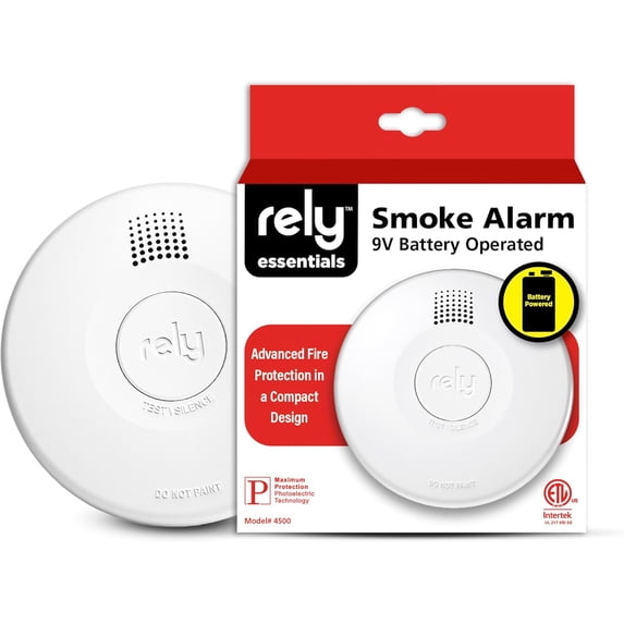 Rely Essentials 4500 Smoke Alarm - Battery Operated Photoelectric Sensor Smoke Detector - Compact 4-Inch Design - Home Fire Protection - Easy Installation - 1 Pack