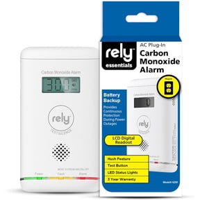 Rely Essentials 6200 Plug-in Carbon Monoxide Detector, CO Alarm with Battery Backup and Digital Display, 1-Pack