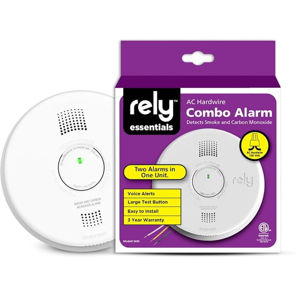Rely Essentials 5600 Smoke & Carbon Monoxide Alarm Hardwired AC Powered with Battery Backup, Voice Alerts, Interconnect Combination Detector 1 Pack