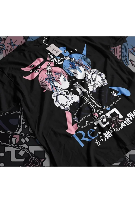 Rem Re Zero T-Shirt Subaru Japanese Cute Re Zero Ram Kawaii Girl Shirt All Size