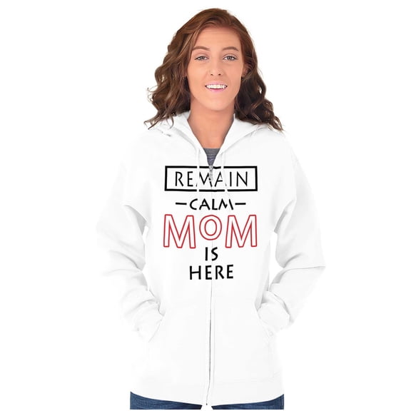 Remain Calm Mom is Here Mothers Day Womens Plus Size Graphic Zipper Hoodie Brisco Brands 5X
