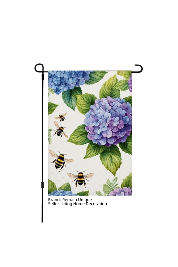 Bees and Hydrangea Linen Garden Flag for Spring Summer Home Outdoor Garden Yard Door Decor 12x18 inch