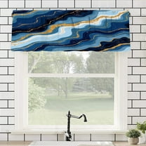 Remain Unique Blue Gold Marble Pattern Polyester Rod Pocket Curtain Valance for Home Bedroom Living Room Kitchen Window Decor 54x18 inch