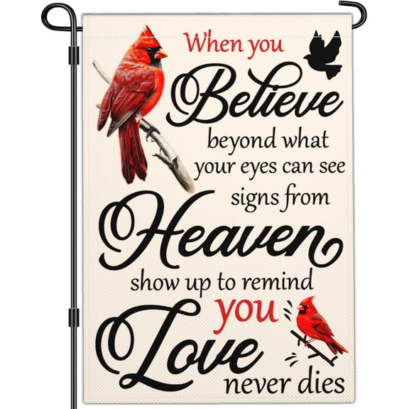 Remain Unique Cardinal Memorial Garden Flag Love Never Dies Memorial Day Yard Garden Flags for Outside 12x18 Double Sided Outdoor Cemetery Decorations for Grave