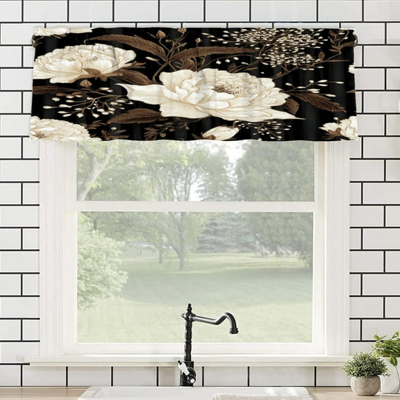 Remain Unique Floral Bird Pattern Rod Pocket Polyester Curtain Valance for Home Kitchen Bedroom Living Room Window Decor 54x18 inch