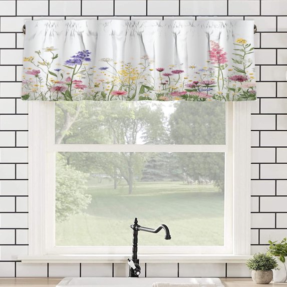 Remain Unique Floral Garden Print Rod Pocket Polyester Curtain Valance for Home Kitchen Bedroom Living Room Window Decor 54x18 inch