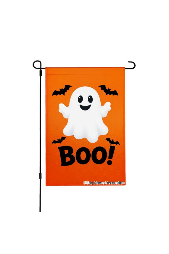 Halloween Garden Flag Cute Ghost With Bats Boo Linen Fall Garden Flags for Outside 12x18 inch