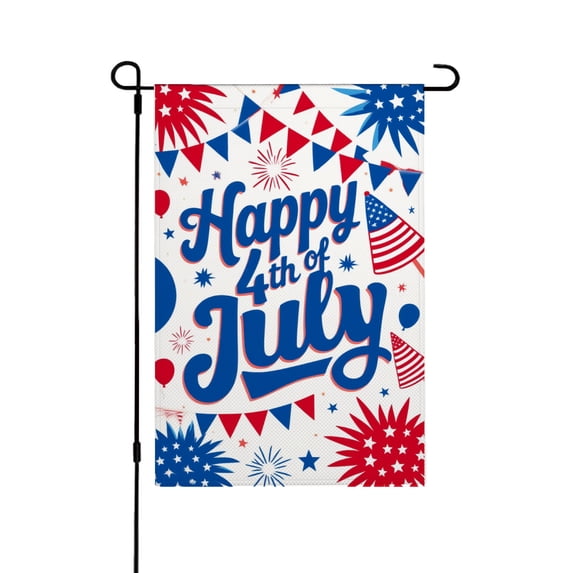 Remain Unique Happy 4th of July Patriotic Garden Flag, Linen Material with Red White Blue Stars Stripes Fireworks Design for 4th of July Memorial Day Decor 12x18 inch