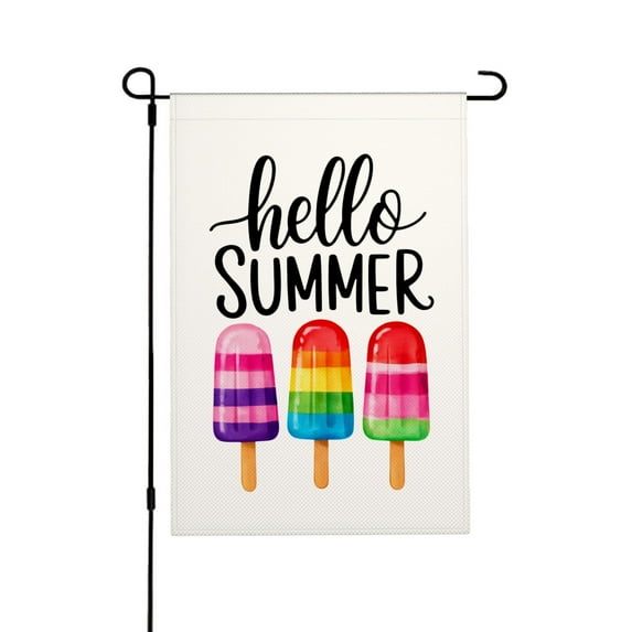 Remain Unique Linen Garden Flag with Hello Summer and Ice Pops Design for Spring Summer Home Outdoor Garden Yard Door Decor 12x18 inch