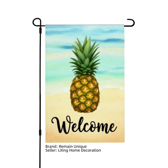 Remain Unique Pineapple Welcome Linen Garden Flag for Spring Summer Home Outdoor Garden Yard Door Decor 12x18 inch