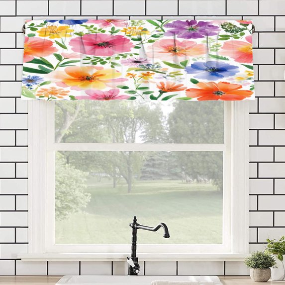 Remain Unique Polyester Rod Pocket Curtain Valance with Colorful Floral Pattern for Home Bedroom Living Room Kitchen Window Decor 54x18 inch