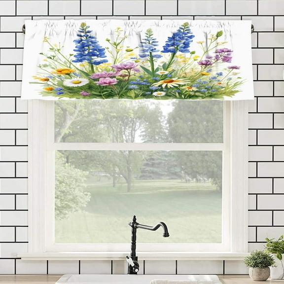 Remain Unique Polyester Rod Pocket Curtain Valance with Colorful Wildflowers Pattern for Home Bedroom Living Room Kitchen Window Decor 54x18 inch