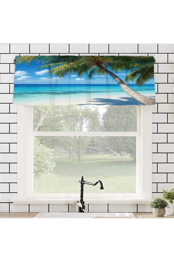 Polyester Rod Pocket Curtain Valance with Tropical Beach Palm Tree Pattern for Home Bedroom Living Room Kitchen Window Decor 54x18 inch