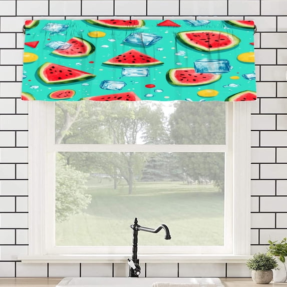 Remain Unique Polyester Rod Pocket Curtain Valance with Watermelon and Ice Pattern for Home Bedroom Living Room Kitchen Window Decor 54x18 inch