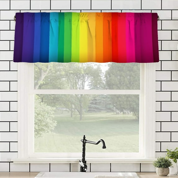 Remain Unique Rainbow Colorful Polyester Rod Pocket Curtain Valance for Home Bedroom Living Room Kitchen Window Decor 54x18 inch