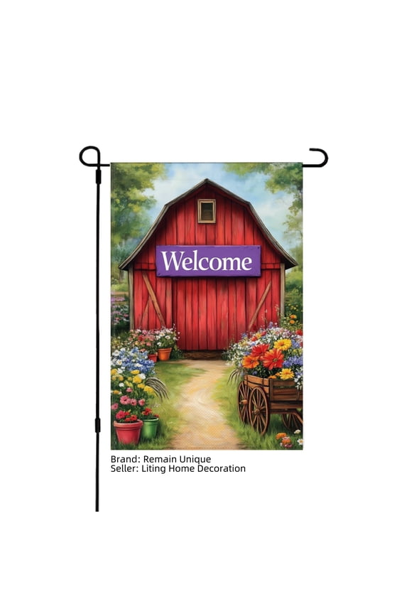 Welcome Barn Linen Garden Flag for Spring Summer Home Outdoor Garden Yard Door Decor 12x18 inch