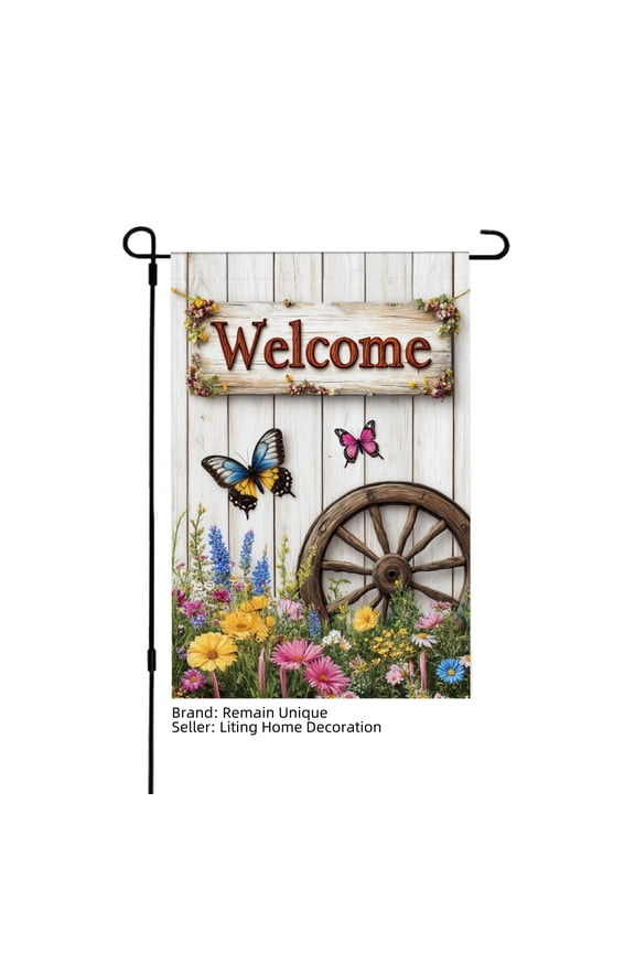 Welcome Sign with Butterflies and Flowers Linen Garden Flag for Spring Summer Home Outdoor Garden Yard Door Decor 12x18 inch