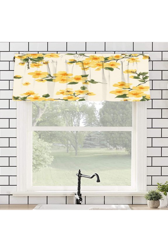 Yellow Daisy Floral Print Polyester Rod Pocket Curtain Valance for Home Bedroom Living Room Kitchen Window Decor 54x18 inch