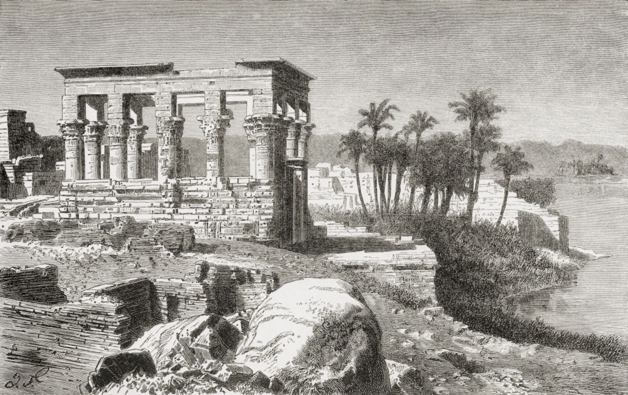 Remains Of The Temple At Philae Egypt In The 19Th Century From Africa By Keith Johnston Published 1884 Canvas Art - Ken Welsh Design Pics (18 x 11)