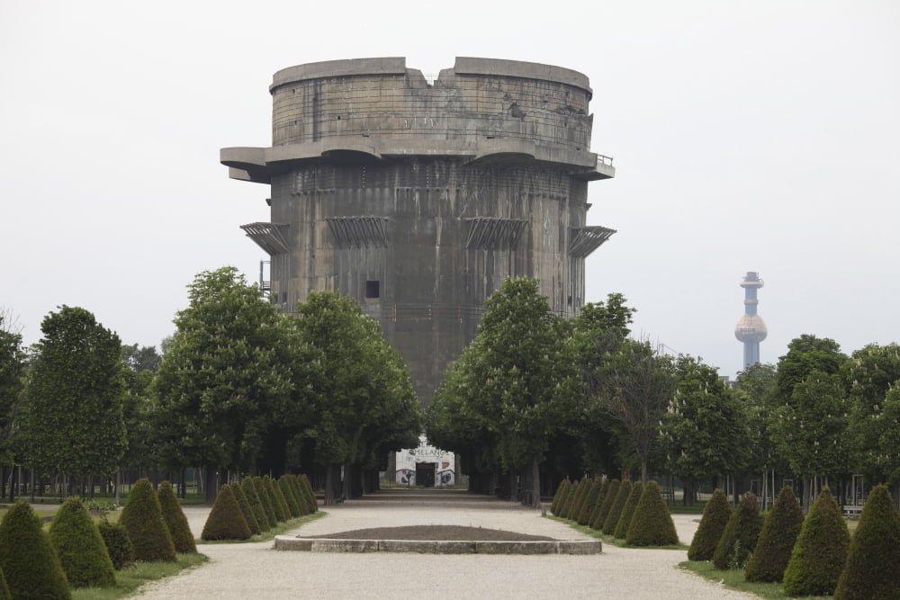 Remains of Anti-aircraft G-Tower Flak Tower VII in Augarten Austria Canvas Art - Richard RoscoeStocktrek Images (35 x 23)