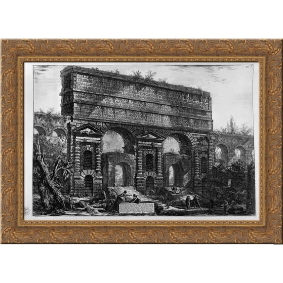 Remains of aqueducts Neroniani 24x20 Gold Ornate Wood Framed Canvas Art by Piranesi, Giovanni Battista