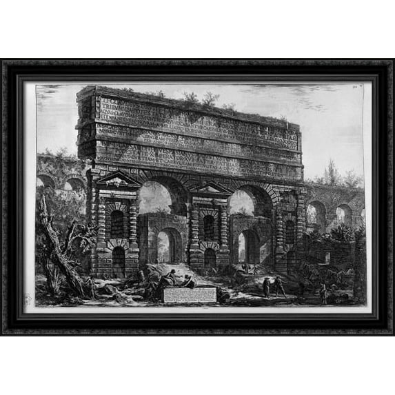 Remains of aqueducts Neroniani 40x28 Large Black Ornate Wood Framed Canvas Art by Giovanni Battista Piranesi