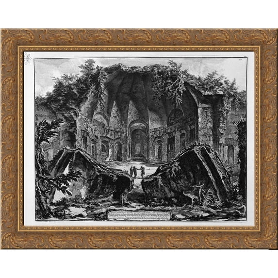 Remains of the Temple of the God Canopus in Hadrian`s Villa at Tivoli 24x20 Gold Ornate Wood Framed Canvas Art by Piranesi, Giovanni Battista