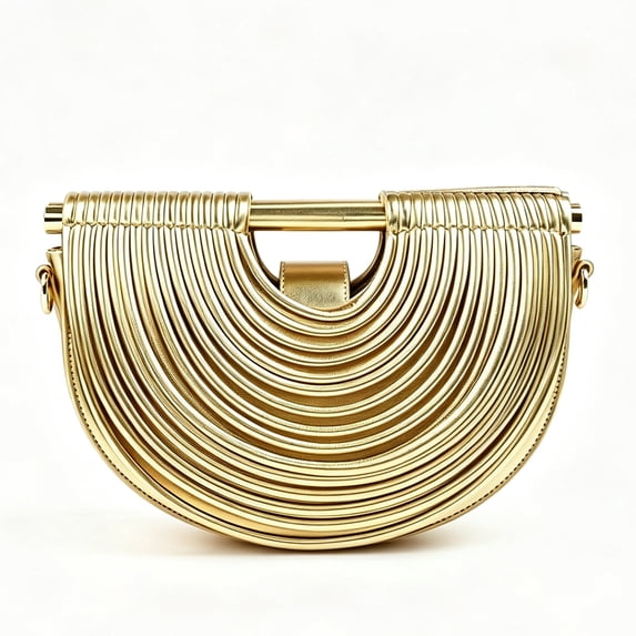 Remanland Women's Metallic Textured Crescent Evening Clutch Bag, Gold