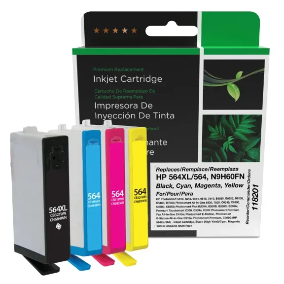 Remanufactured Clover Imaging Black High Yield, Cyan, Magenta, Yellow Ink Cartridges compatible with HP 564XL/564 (N9H60FN) 4-Pack
