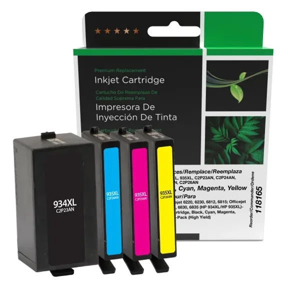 Remanufactured Clover Imaging High Yield Black, Cyan, Magenta, Yellow Ink Cartridges compatible with HP 934XL/HP 935XL (6ZA02AN) 4-Pack