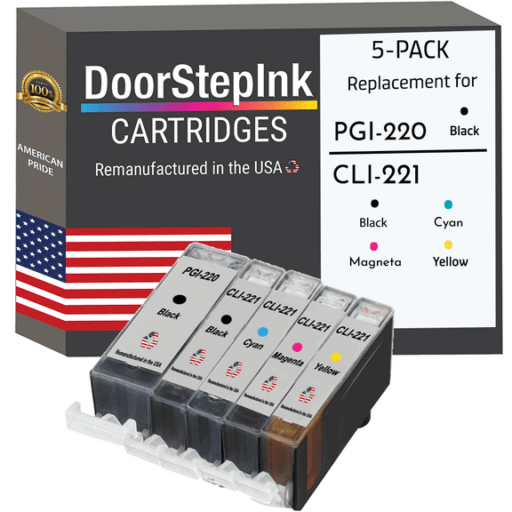 Remanufactured DoorStepInk Ink Cartridges Compatible for Canon PGI-220 Black and CLI-221 Black, Cyan, Magenta, Yellow (5-Pack)