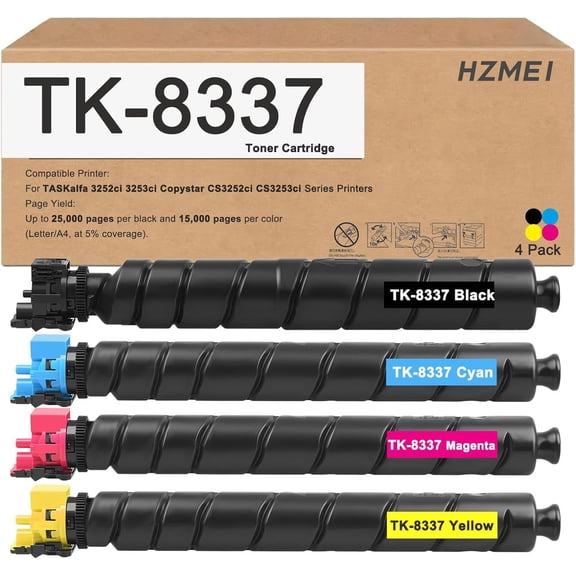 High Yield TK8337 TK-8337 Toner Cartridge 4-Pack Compatible with Kyocera TASKalfa 3252ci 3253ci CS3252ci CS3253ci Series Printer for TK-8337K TK-8337C TK-8337M TK-8337Y