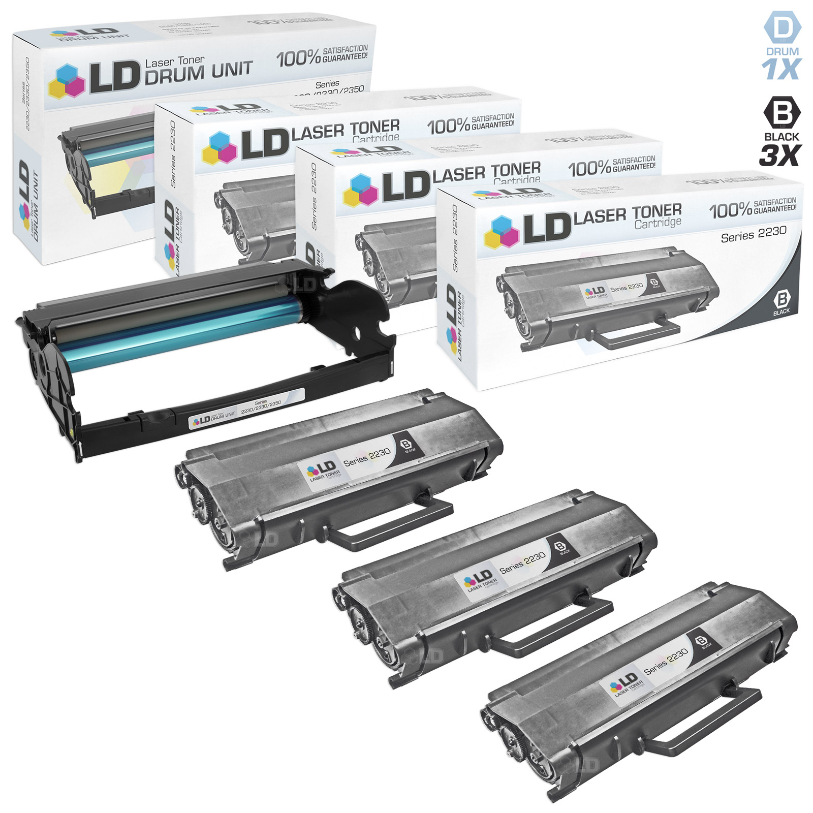 Remanufactured Toner Cartridge & Black Unit Replacements for Dell 330-4131 & 330-2663 (3 Toners, 1 Black) - image 1 of 6