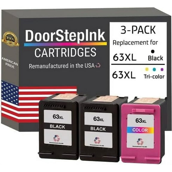 DoorStepInk ink cartridge for HP 63XL 63 XL 2 Black F6U64AN 1 Color F6U63AN compatible with HP Envy 4523 4524 4516 HP Officejet 5255 5258 3834 HP 3638 3637 Deskjet 2136
