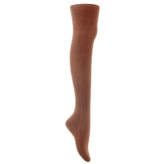 Remarkable Big Girl's Women's 3 Pairs Thigh High Cotton Socks Long Lasting, Colorful and Fancy LA1025 One Size (Coffee)