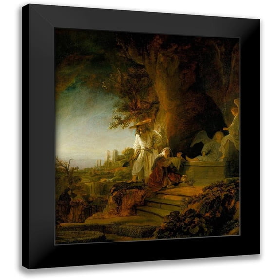 Rembrandt 12x14 Black Modern Framed Museum Art Print Titled - Christ and St Mary Magdalen at the Tomb