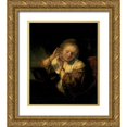 thumbnail image 1 of Rembrandt 15x17 Gold Ornate Wood Framed with Double Matting Museum Art Print Titled - Young Woman Trying Earrings, 1654, 1 of 4