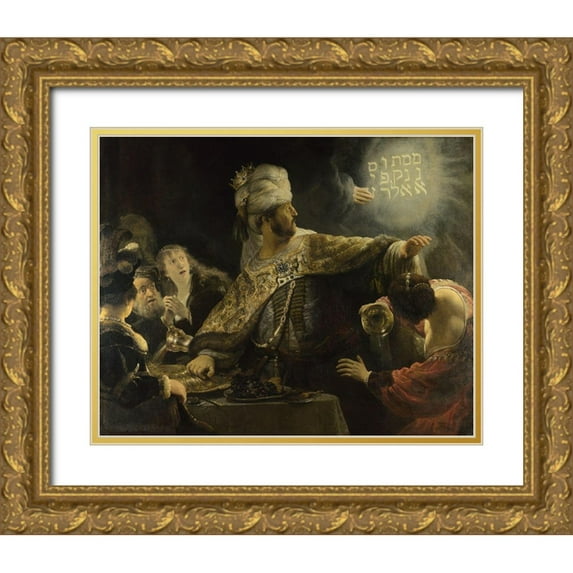 Rembrandt 18x15 Gold Ornate Wood Framed with Double Matting Museum Art Print Titled - Belshazzars Feast