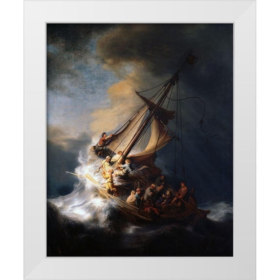 Rembrandt 26x32 White Modern Wood Framed Museum Art Print Titled - Christ in the Storm on the Lake of Galilee