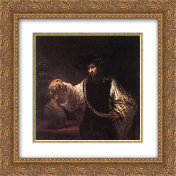 Rembrandt 2x Matted 20x20 Gold Ornate Framed Art Print 'Aristotle with a Bust of Homer'