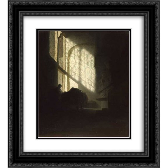 Rembrandt 2x Matted 20x22 Black Ornate Framed Art Print 'A Man in a Room'