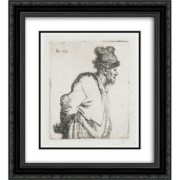 Rembrandt 2x Matted 20x22 Black Ornate Framed Art Print 'Peasant with his hands behind his back'