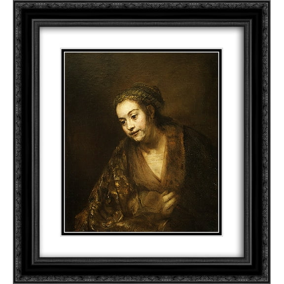Rembrandt 2x Matted 20x22 Black Ornate Framed Art Print 'Portrait of Hendrickje Stoffels'