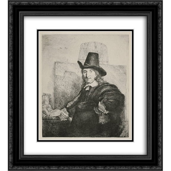 Rembrandt 2x Matted 20x22 Black Ornate Framed Art Print 'Portrait of Jan Asselyn'