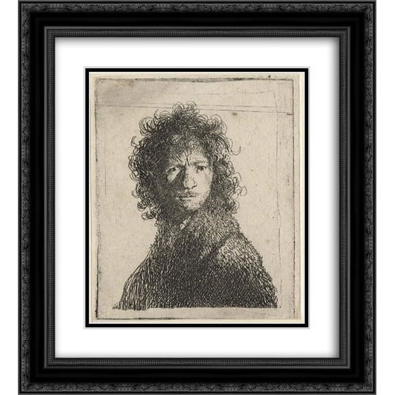 Rembrandt 2x Matted 20x22 Black Ornate Framed Art Print 'Self-portrait frowning Bust'