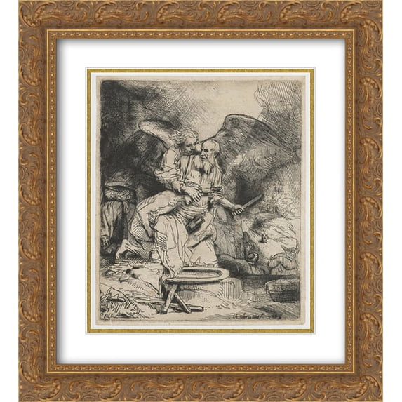 Rembrandt 2x Matted 20x22 Gold Ornate Framed Art Print 'Abraham's Sacrifice'